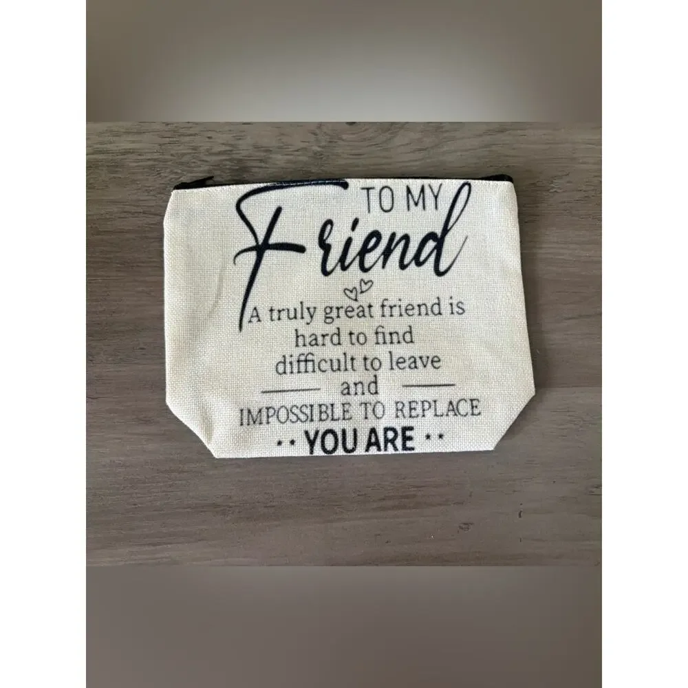 Best Friend Canvas Zipper Pouch Makeup Bag Funny Friendship Gift Cosmetic Bag